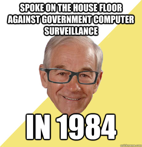 spoke on the house floor against government computer surveillance  in 1984 - spoke on the house floor against government computer surveillance  in 1984  Hipster Ron Paul