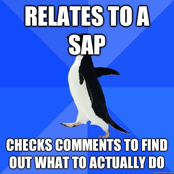 Relates to a sap Checks comments to find out what to actually do  Socially Awkward Penguin