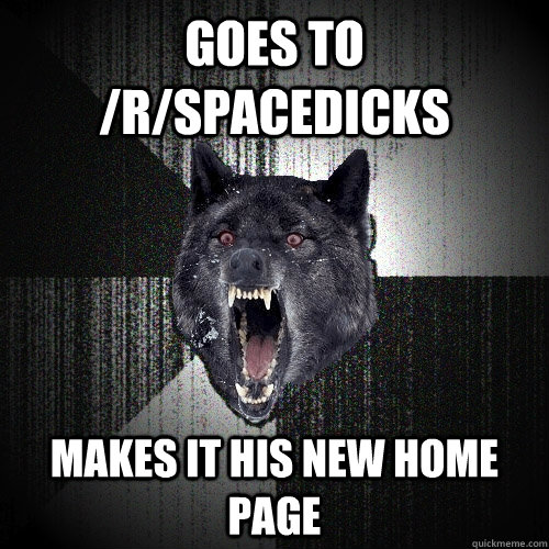 goes to /r/spacedicks makes it his new home page  Insanity Wolf
