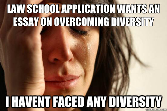 Law School application wants an essay on overcoming diversity
 i havent faced any diversity  First World Problems