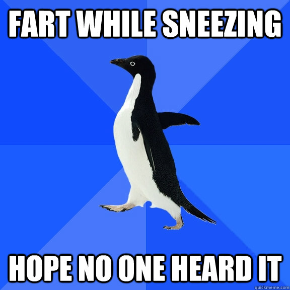 fart while sneezing hope no one heard it  Socially Awkward Penguin