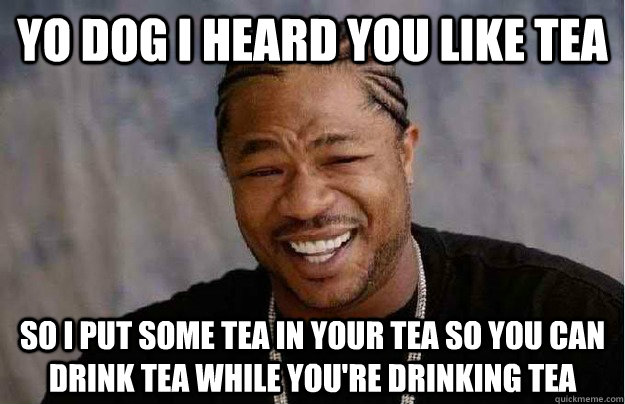 Yo dog I heard you like tea So I put some tea in your tea so you can drink tea while you're drinking tea  Xibit Yo Dawg