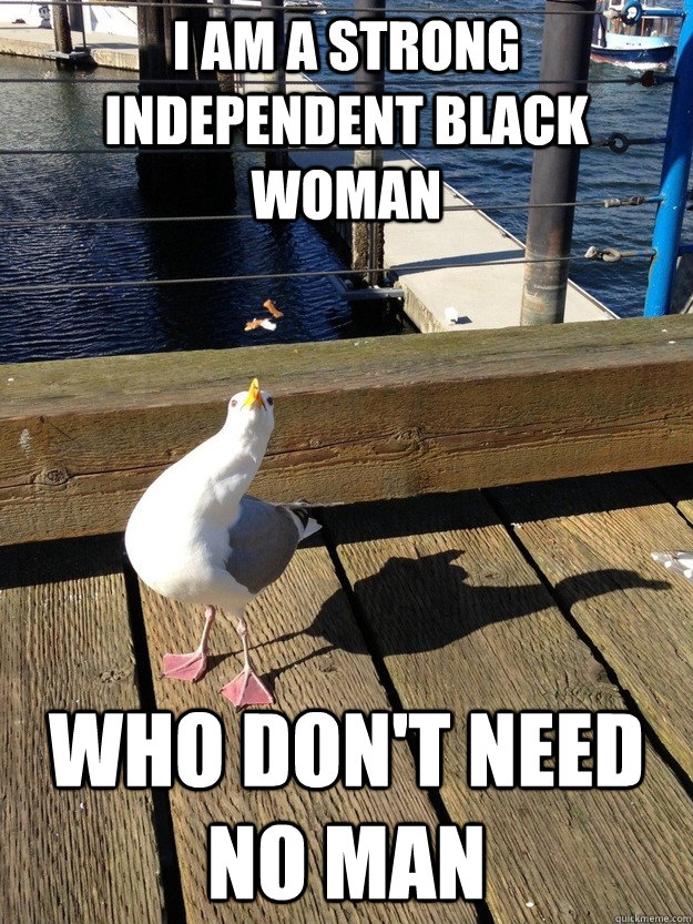 I am a strong independent black woman  Who don't need no man - I am a strong independent black woman  Who don't need no man  Sassy Seagull