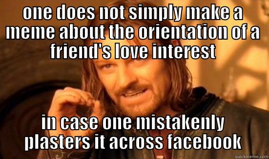 ONE DOES NOT SIMPLY MAKE A MEME ABOUT THE ORIENTATION OF A FRIEND'S LOVE INTEREST IN CASE ONE MISTAKENLY PLASTERS IT ACROSS FACEBOOK Boromir