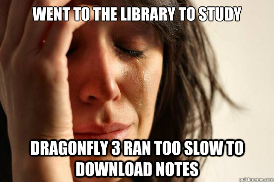 Went to the library to study Dragonfly 3 ran too slow to download notes  First World Problems