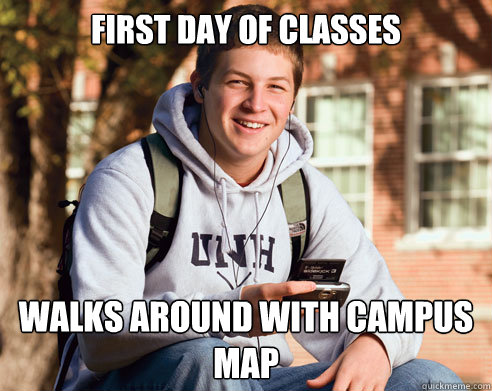 First day of classes walks around with campus map  College Freshman