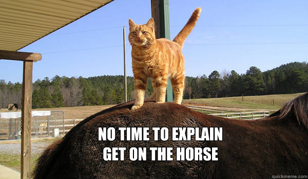 no time to explain 
get on the horse - no time to explain 
get on the horse  get on the horse
