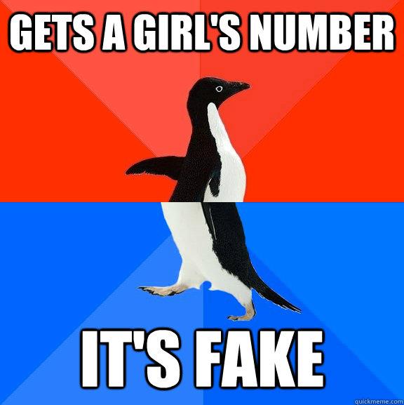 Gets a girl's Number It's fake  Socially Awesome Awkward Penguin