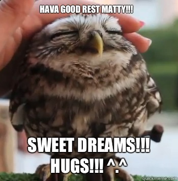 Hava good rest matty!!! Sweet dreams!!! Hugs!!! ^.^ - Hava good rest matty!!! Sweet dreams!!! Hugs!!! ^.^  cute owl