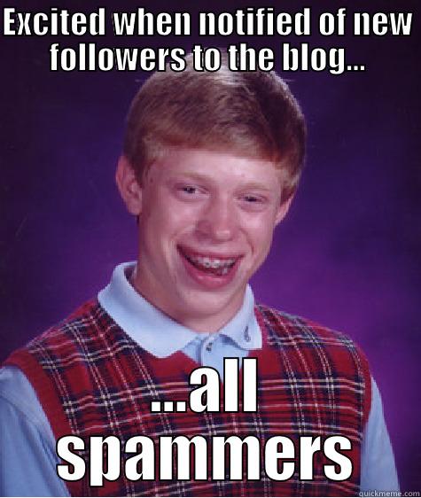 EXCITED WHEN NOTIFIED OF NEW FOLLOWERS TO THE BLOG... ...ALL SPAMMERS Bad Luck Brian