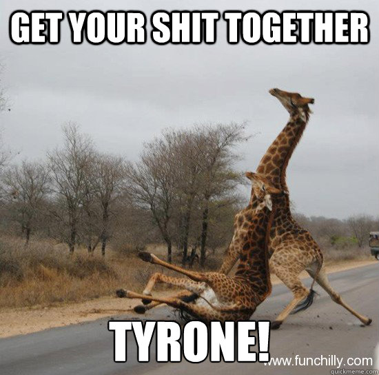 Get your shit together TYRONE!  Giraffe