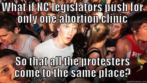 WHAT IF NC LEGISLATORS PUSH FOR ONLY ONE ABORTION CLINIC SO THAT ALL THE PROTESTERS COME TO THE SAME PLACE? Sudden Clarity Clarence