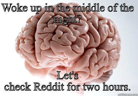 WOKE UP IN THE MIDDLE OF THE NIGHT? LET'S CHECK REDDIT FOR TWO HOURS. Scumbag Brain