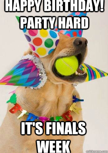 Happy Birthday! Party Hard It's Finals Week - Happy Birthday! Party Hard It's Finals Week  birthday dog