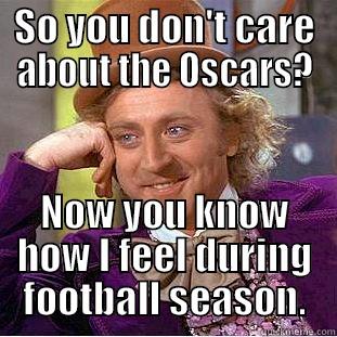 SO YOU DON'T CARE ABOUT THE OSCARS? NOW YOU KNOW HOW I FEEL DURING FOOTBALL SEASON. Condescending Wonka