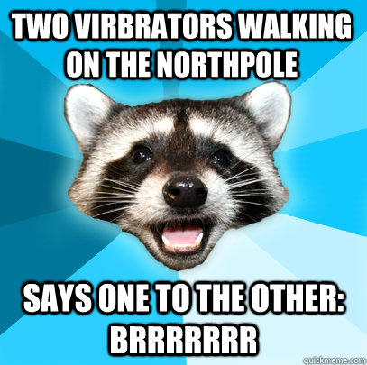 Two virbrators walking on the northpole Says one to the other: brrrrrrr  Lame Pun Coon