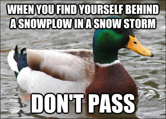 When you find yourself behind a snowplow in a snow storm Don't pass  Actual Advice Mallard