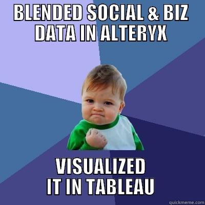 BLENDED SOCIAL & BIZ DATA IN ALTERYX VISUALIZED IT IN TABLEAU Success Kid