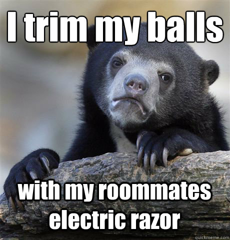 I trim my balls with my roommates electric razor - I trim my balls with my roommates electric razor  Confession Bear