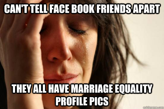 Can't tell face book friends apart they all have marriage equality profile pics  First World Problems