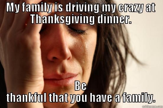 MY FAMILY IS DRIVING MY CRAZY AT THANKSGIVING DINNER. BE THANKFUL THAT YOU HAVE A FAMILY. First World Problems