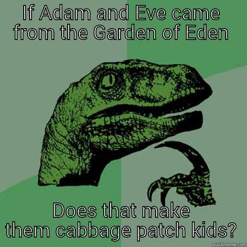 IF ADAM AND EVE CAME FROM THE GARDEN OF EDEN DOES THAT MAKE THEM CABBAGE PATCH KIDS? Philosoraptor