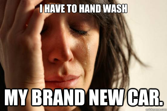I have to hand wash My brand new car.  First World Problems