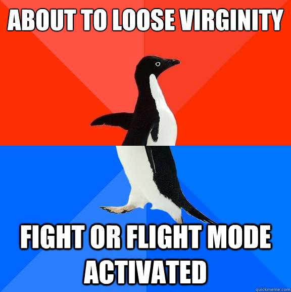 about to loose virginity fight or flight mode activated  Socially Awesome Awkward Penguin