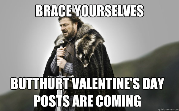 BRACE YOURSELVES Butthurt Valentine's Day posts are coming  Ned Stark