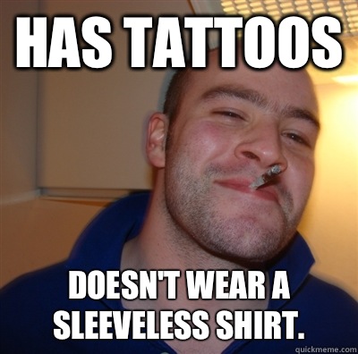 Has tattoos Doesn't wear a sleeveless shirt.  GGG view on Idra