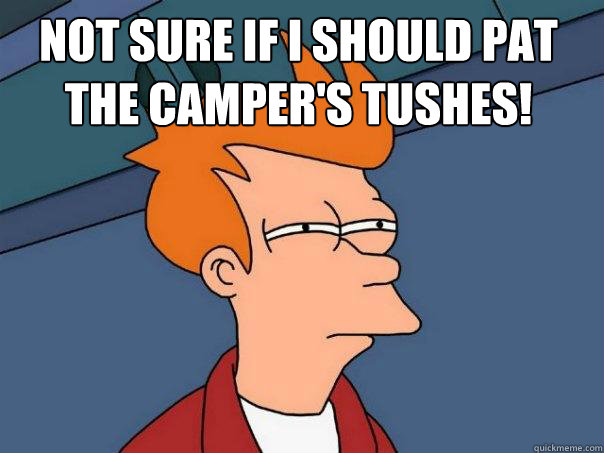 Not sure if I should pat the camper's tushes!  - Not sure if I should pat the camper's tushes!   Futurama Fry