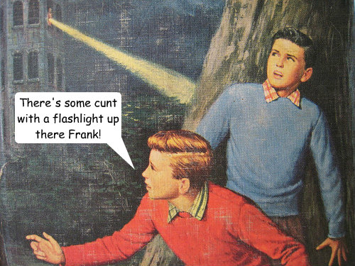 There's some cunt with a flashlight up there Frank!  Hardy boys
