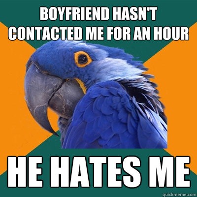 boyfriend hasn't contacted me for an hour He hates me  Paranoid Parrot