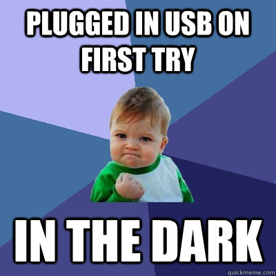 Plugged in USB on first try In the dark  Success Kid