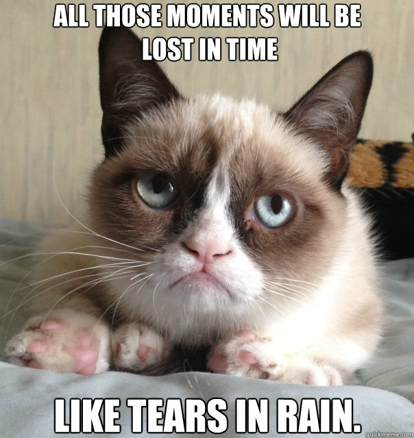 like tears in rain. All those moments will be
 lost in time - like tears in rain. All those moments will be
 lost in time  Misc