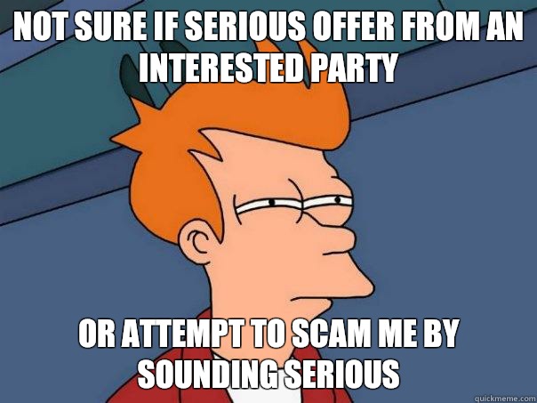 Not sure if serious offer from an interested party or attempt to scam me by sounding serious - Not sure if serious offer from an interested party or attempt to scam me by sounding serious  Futurama Fry