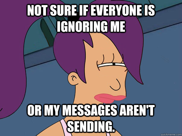 Not sure if everyone is ignoring me or my messages aren't sending.  Leela Futurama