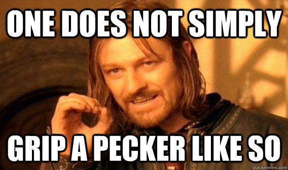 One does not simply grip a pecker like so  One does not simply beat skyrim