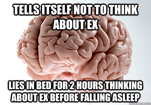 Tells itself not to think about ex lies in bed for 2 hours thinking about ex before falling asleep  Scumbag Brain