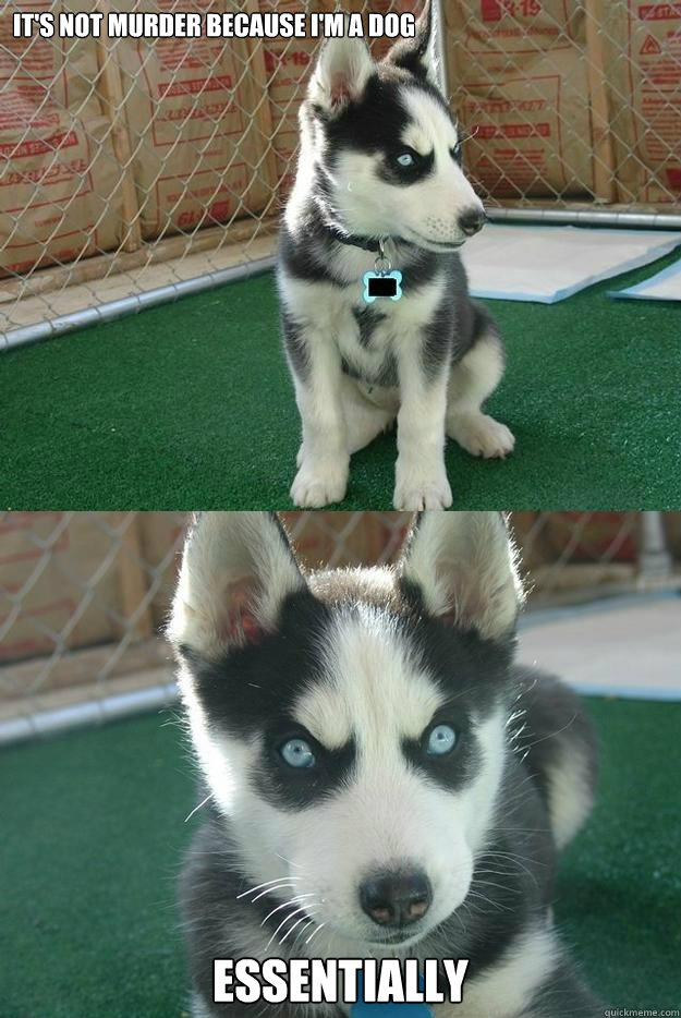 It's not murder because I'm a dog Essentially  Insanity puppy