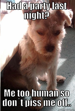 HAD A PARTY LAST NIGHT? ME TOO HUMAN SO DON´T PISS ME OFF.. Misc