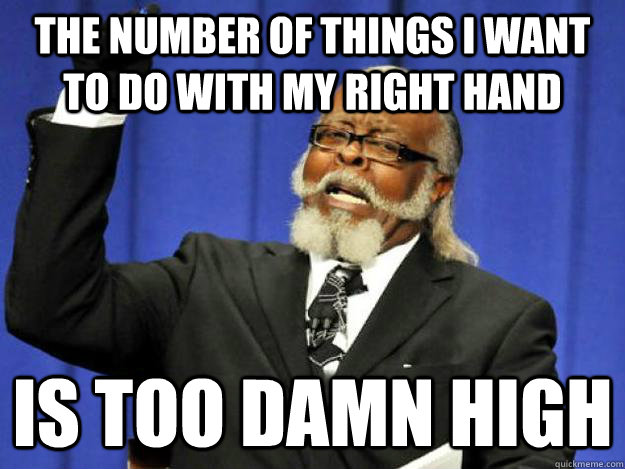 The number of things I want to do with my right hand is too damn high - The number of things I want to do with my right hand is too damn high  Toodamnhigh
