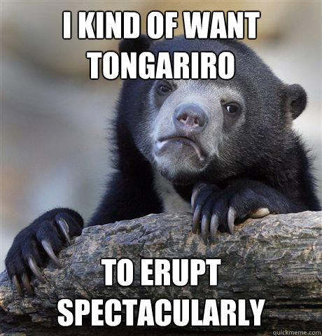 I kind of want Tongariro To erupt spectacularly - I kind of want Tongariro To erupt spectacularly  Confession Bear