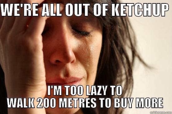 WE'RE ALL OUT OF KETCHUP  I'M TOO LAZY TO WALK 200 METRES TO BUY MORE First World Problems