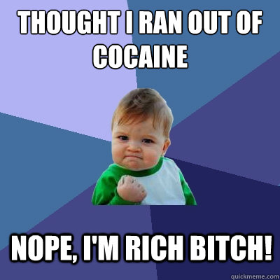 Thought i ran out of cocaine Nope, I'm rich bitch!  Success Kid
