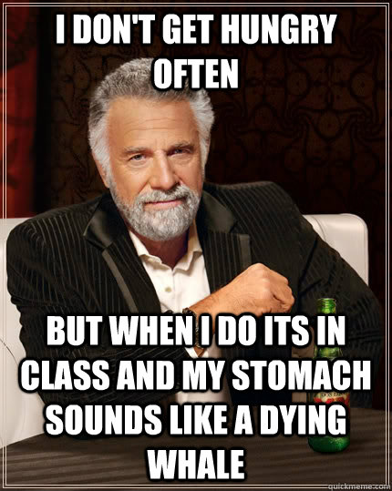 I don't get hungry often but when I do its in class and my stomach sounds like a dying whale  The Most Interesting Man In The World
