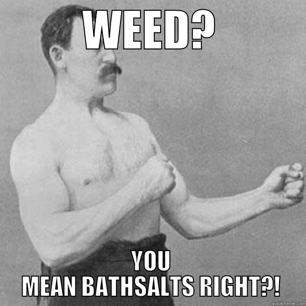 WEED? YOU MEAN BATHSALTS RIGHT?! overly manly man