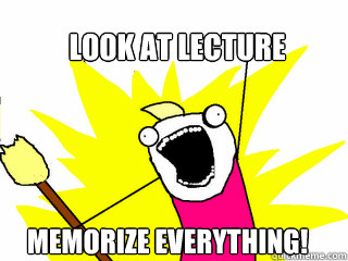 look at lecture memorize everything!  All The Things