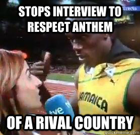 stops interview to respect anthem of a rival country  