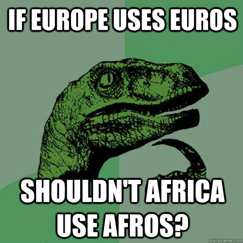 if europe uses euros shouldn't africa use afros? - if europe uses euros shouldn't africa use afros?  Philosoraptor